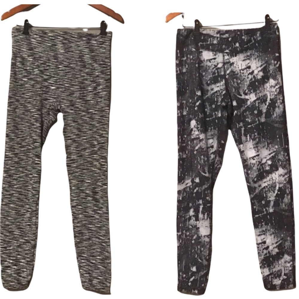 2 Pairs of Black & White Printed Exercise Yoga Running Relaxing Workout Leggings